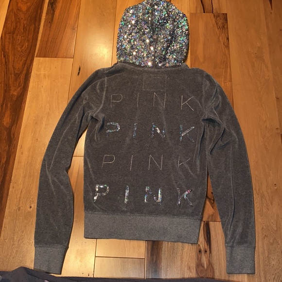 PINK Victoria's Secret Tops - NWOT~VINTAGE VICTORIAS SECRET PINK VELOUR SEQUIN ZIP UP HOODIE~WOMENS XS